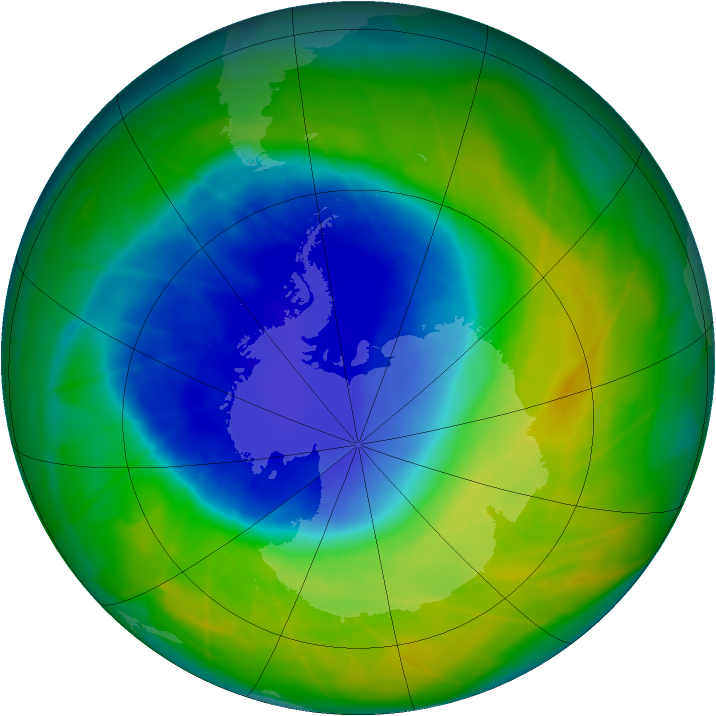 Antarctic ozone map for 21 November 2009